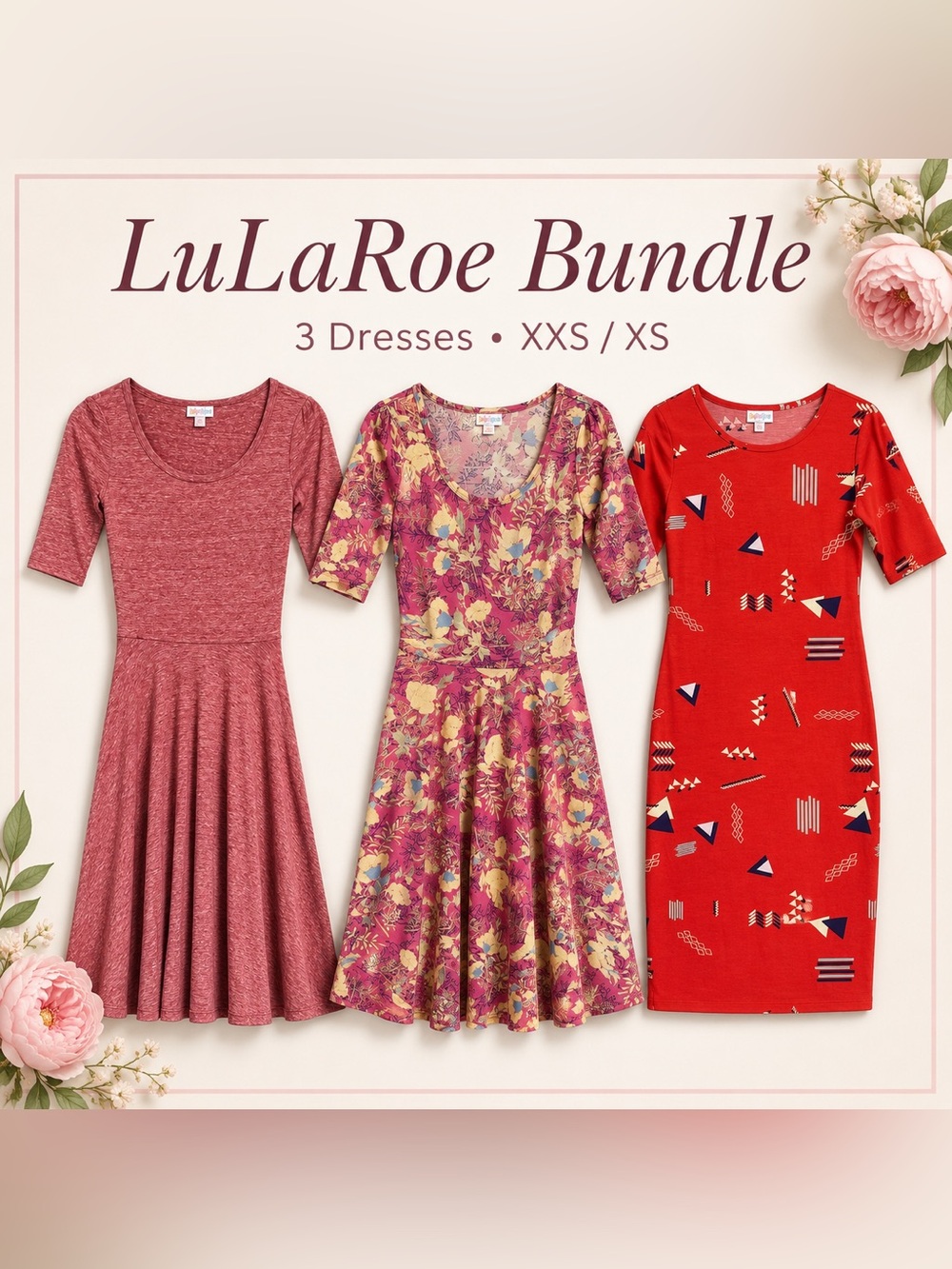 LuLaRoe Dress Bundle Lot of 3 XXS XS Nicole Julia Fit & Flare Midi